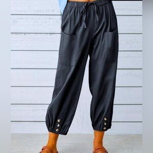 Tie Waist Button Hem Pants